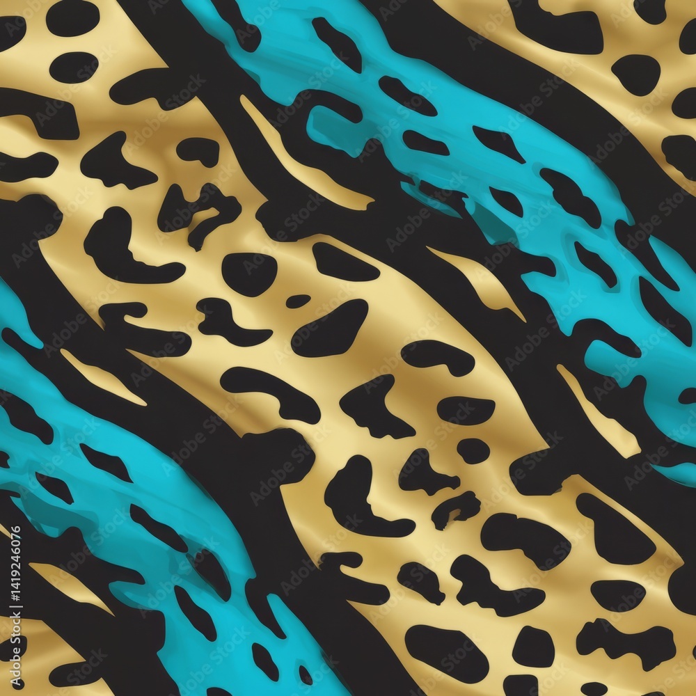 Poster colorful abstraction with bold leopard print pattern on shimmering gold background