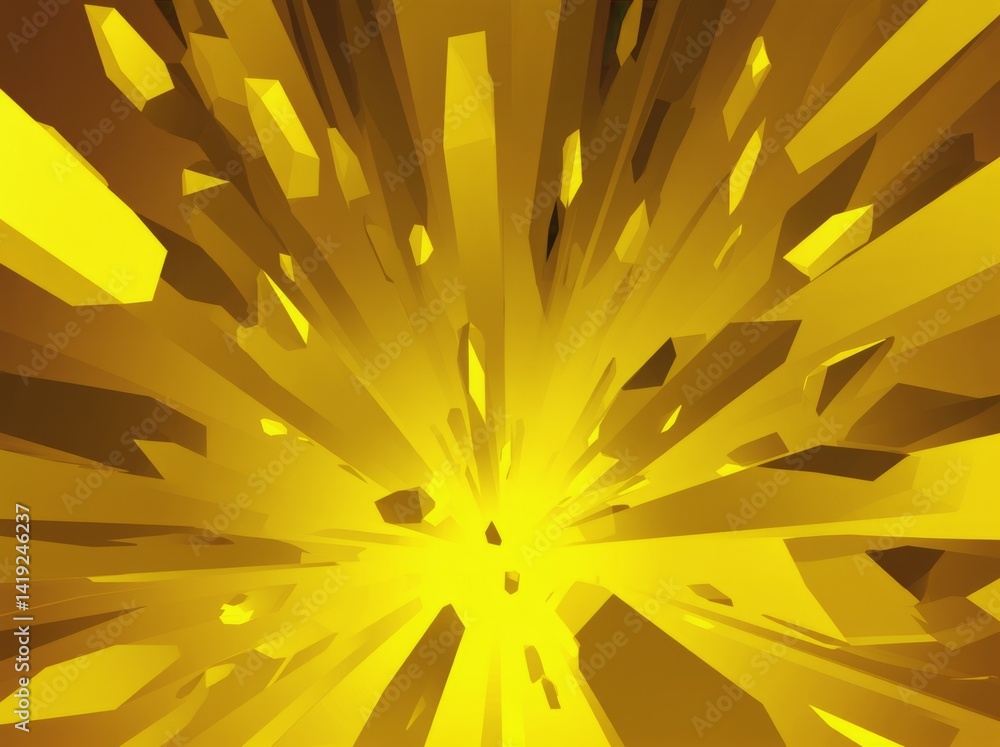 Poster explosive burst of abstract yellow formations creating dynamic energy in a vivid background