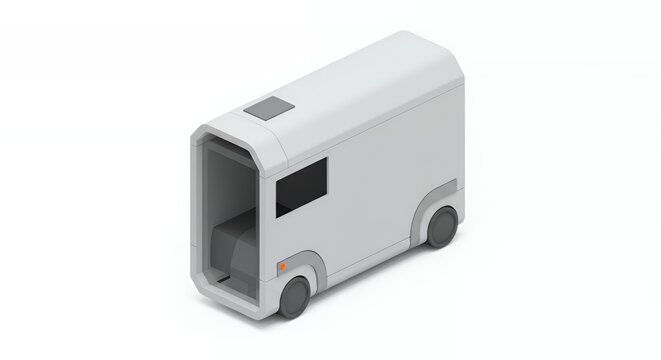 Isometric Light Gray Food Truck 3D Render on White Background