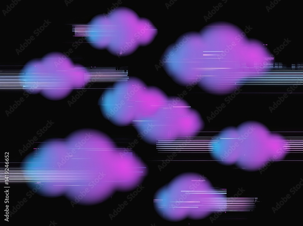 Poster colorful abstract clouds floating in a dark background creating a dreamy digital atmosphere