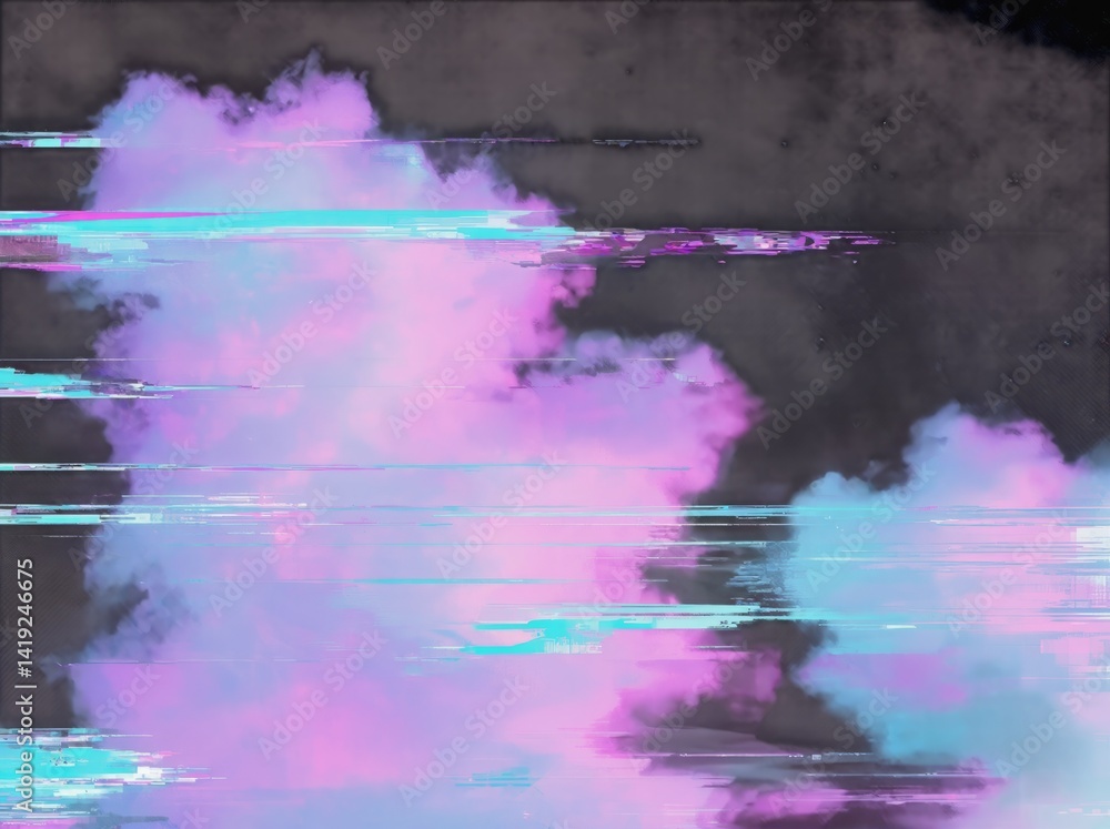 Poster colorful abstract clouds blend with a dark background to create a dreamy atmospheric effect