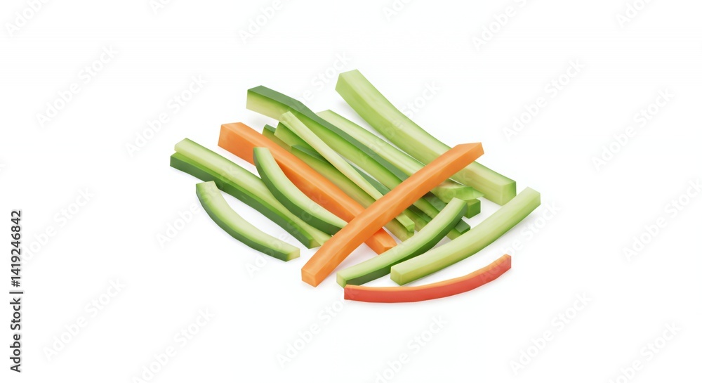 Poster julienned carrots and zucchini 3d rendering on white background