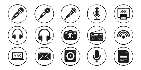 Black and White Audio and Communication Icons Vector for Multimedia and Technology