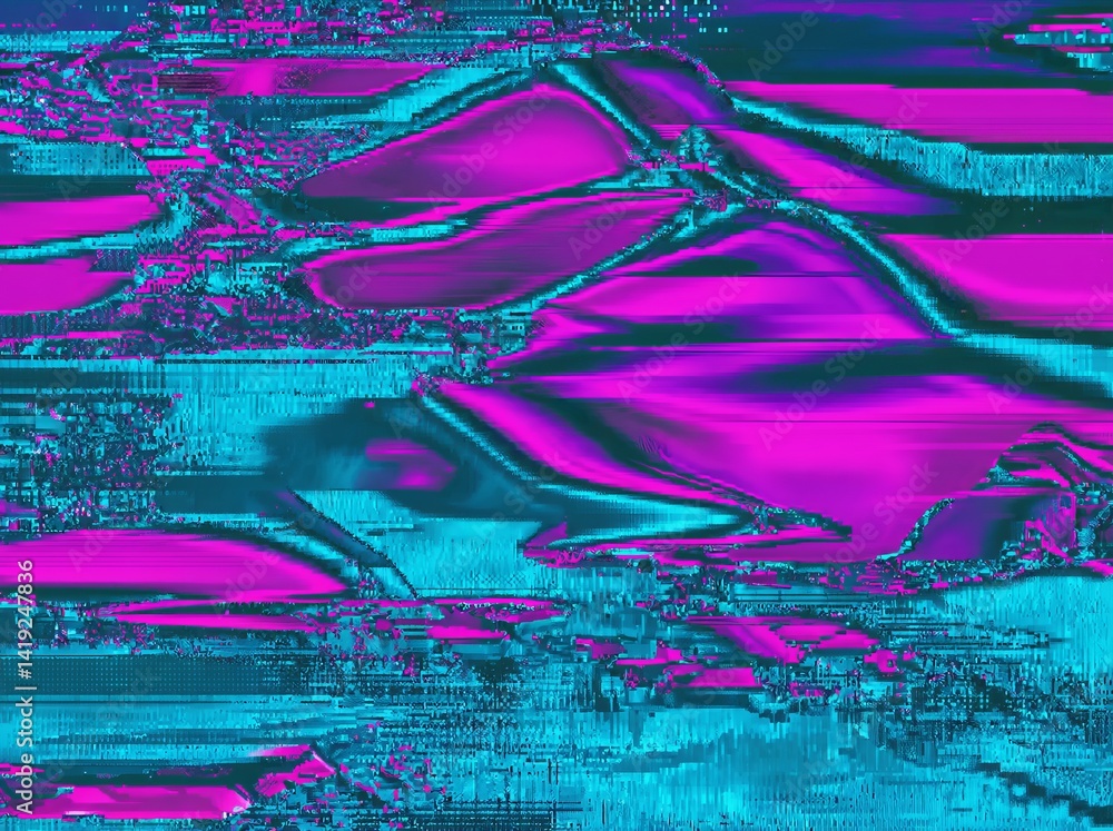 Poster abstract digital artwork featuring vibrant pink and blue patterns with dynamic fluidity and swirling