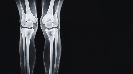 X-ray image of two human knees, showcasing bone structure and joint alignment against a black background.