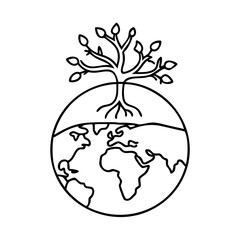 planet with tree roots icon, planet with tree roots line art - simple line art of planet with tree roots, perfect for planet with tree roots logos and icons