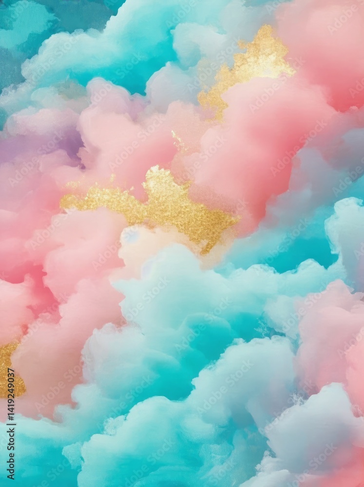 Poster vibrant abstract clouds in pastel colors with hints of gold sparkle create a dreamy background