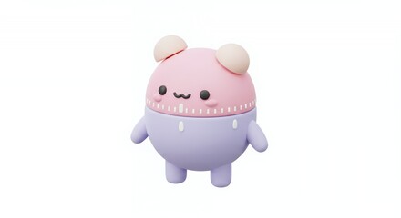 Fototapeta premium Kawaii Pastel Pink and Purple 3D Cartoon Timer Cooking Baking Illustration