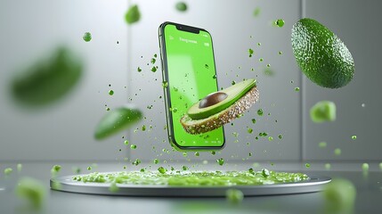 Fresh and Vibrant Avocado Toast Floating from a Mobile Food Delivery App Showcasing a Crisp and Appetizing Presentation for a Healthy Delicious and Contemporary Meal or Snack