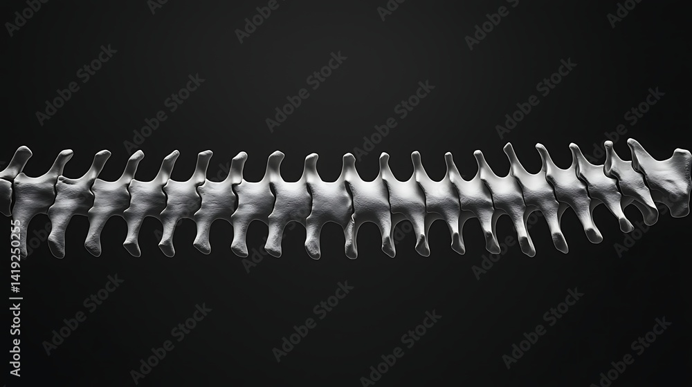 Poster a close-up of a vertebral column against a dark background, showcasing its intricate structure and p