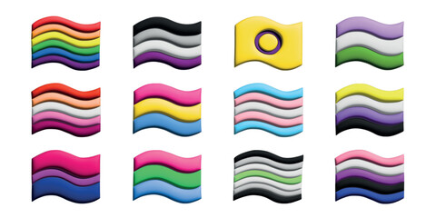 Fototapeta premium Set of colorful LGBTQ+ pride flags Gender equality and sexual identity pride flags collection LGBTQIA community pride month