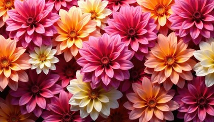 Obraz premium Bold dahlia petals, repeating motif, textile-like texture, vibrant, botanical, colorful