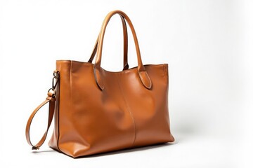 Brown leather tote bag, isolated on white background , fashion, shopping bag