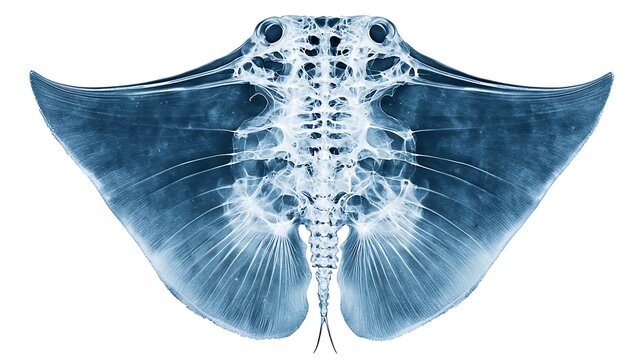 A stunning image of a stingray showcasing its intricate skeletal structure and elegant wings against a white background.