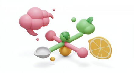Pastel Fruit and Cloud 3D Rendering Isometric View