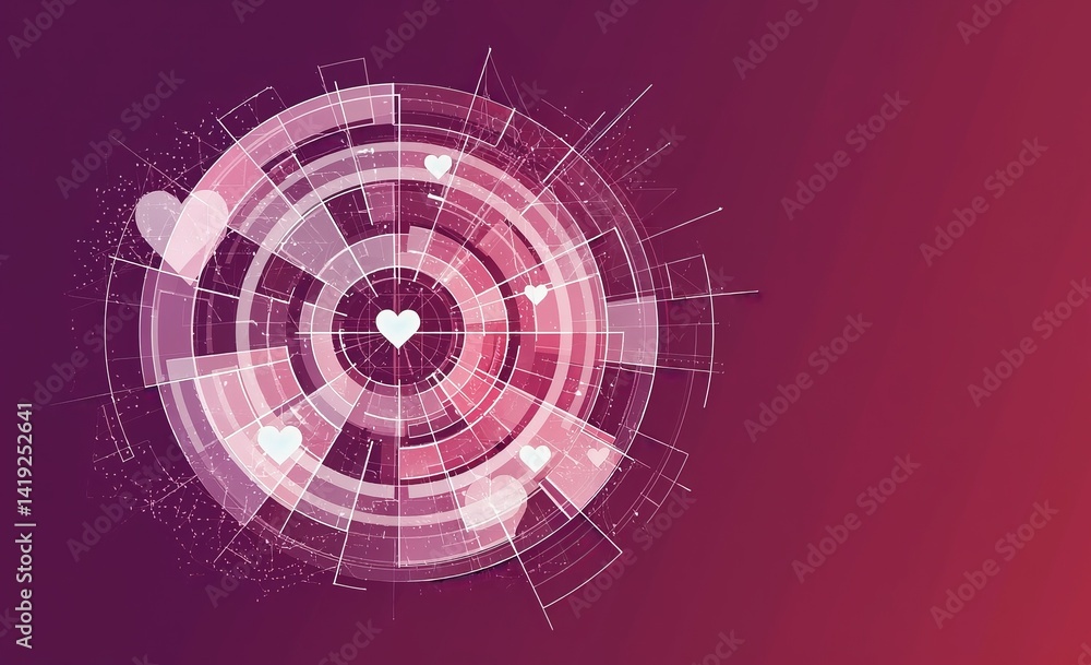 Aufkleber colorful abstract design featuring heart motifs and radial patterns on a gradient background