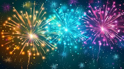 Obraz premium Vibrant Fireworks Display: Exploding Colors Light Up the Night Sky with Dazzling Brilliance and Festive Sparkle, Creating a Magical Celebration of Light and Wonder.