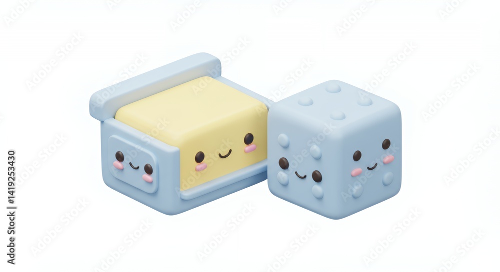 Poster pastel kawaii butter and stock cube 3d rendering