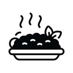 A customizable glyph style icon showing hot rice plate