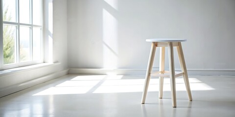 Modern minimalist white stool: pure, simple elegance.  Photography showcases clean lines and refined form.