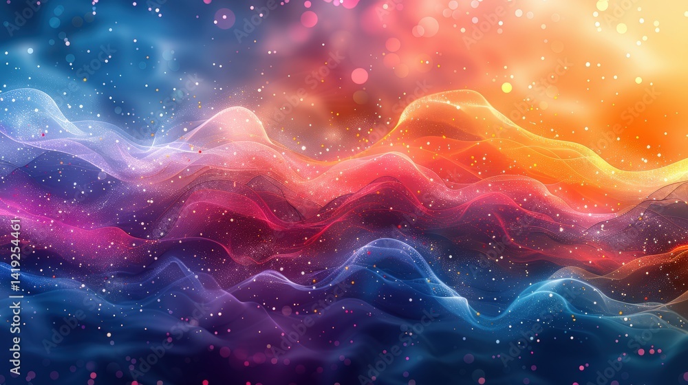 Poster abstract cosmic aurora waves with starry sky sparkling effect background