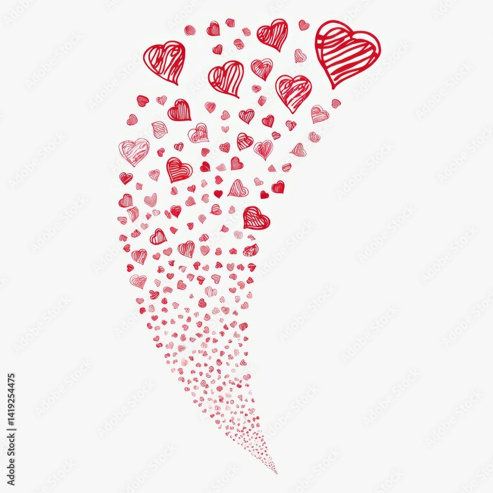 Poster red hearts create a whimsical abstract background filled with love and joy cascading through the air