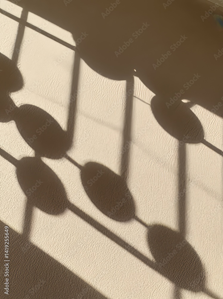 Poster shadows cast by abstract forms create a unique background on a textured surface during daylight hour