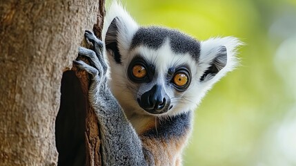 Fototapeta premium A lemur in a tree looks intently