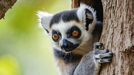 Fototapeta premium A lemur in a tree looks intently