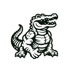 Outlined Alligator Mascot Logo, Clean Vector Shapes