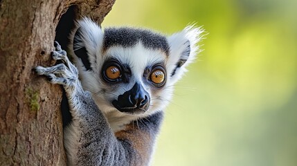 Fototapeta premium A lemur in a tree looks intently