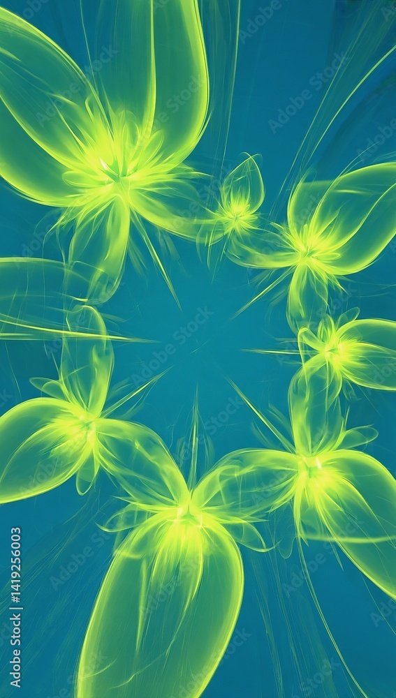 Poster vibrant green abstract floral patterns create a captivating background with dynamic shapes and intri