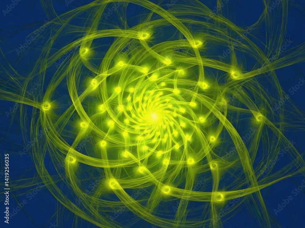 Poster colorful abstract spiral design with luminous patterns on a blue background creating a captivating v
