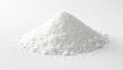 Pile of white granulated sugar on white background, confectionery, granules, cube sugar