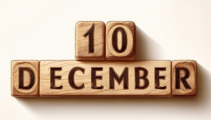 Illustration of wooden blocks with date 10 December. Day and month, simple calendar