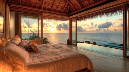 Fototapeta premium Luxury bedroom with ocean