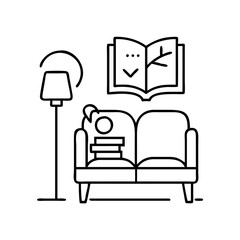 reading nook icon, reading nook line art - simple line art of reading nook, perfect for reading nook logos and icons