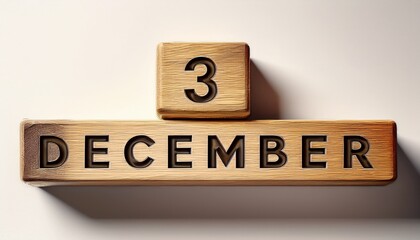 Illustration of wooden blocks with date 3 December. Day and month, simple calendar