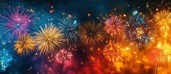 Naklejka premium Colorful Fireworks Display at Night, Celebration Background