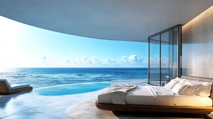 Fototapeta premium Luxury bedroom with ocean