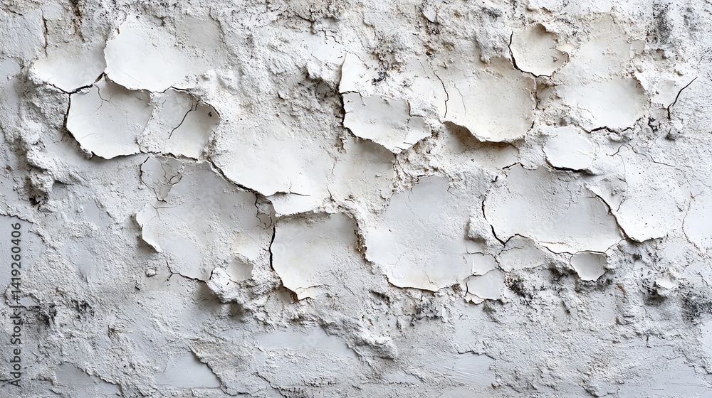 Aufkleber a close-up of a weathered wall with cracked white paint creating a textured surface perfect for desi