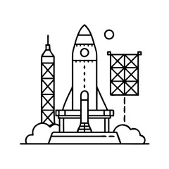 rocket on launch pad icon, rocket on launch pad line art - simple line art of rocket on launch pad, perfect for rocket on launch pad logos and icons