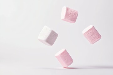 A collection of minimal, floating marshmallows on a pastel background, ideal for candy-themed designs.