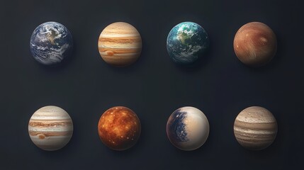 Nine planets of our solar system, visually depicted.