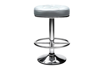 Elegant light grey tufted leather bar stool with chrome base reflecting modern design on a on transparent background