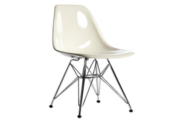 Elegant off white plastic chair with chrome legs modern design sleek lines studio shot against on transparent background