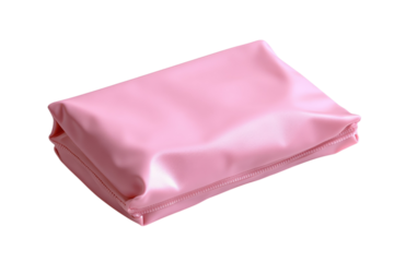 Elegant pink pouch soft leather texture subtly folded zipped closure stylish accessory perfect on transparent background