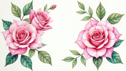 Naklejka premium Delicate watercolor roses, intertwined leaves, soft pastel hues, flowers, floral
