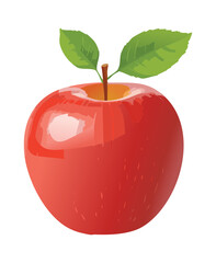 Vector Illustration Red Apple Fruit with Leaves