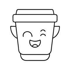 smiling coffee cup icon, smiling coffee cup line art - simple line art of smiling coffee cup, perfect for smiling coffee cup logos and icons